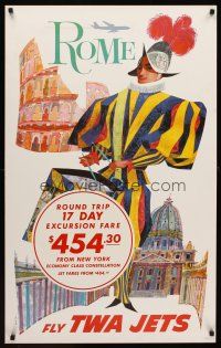 9w519 FLY TWA JETS ROME travel poster '60s David Klein art of colorful soldier!