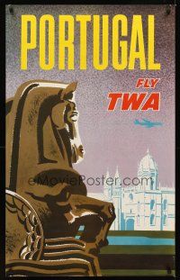 9w521 FLY TWA PORTUGAL travel poster '60s Monastery of Belem, air travel!