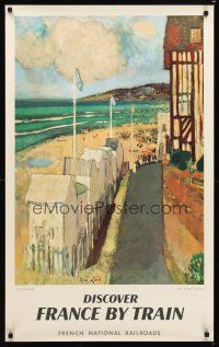 9w641 FRENCH NATIONAL RAILROADS French travel poster '61 wonderful art of Normandy by Rene Genis!