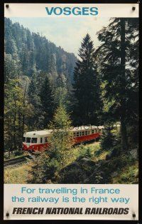 9w642 FRENCH NATIONAL RAILROADS French travel poster '65 photo of train in mountains, Vosges!