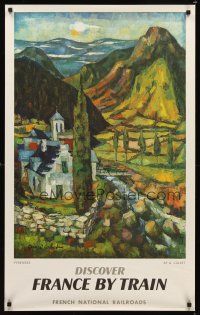 9w640 FRENCH NATIONAL RAILROADS French travel poster '59 Calvet artwork of village in the Pyrenees!