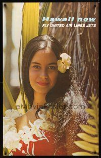 9w627 HAWAII NOW travel poster '70s great image of pretty native woman!