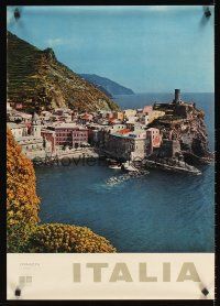 9w594 ITALIA VERNAZZA Italian travel poster '64 great image of town & harbor!