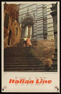 9w595 ITALIAN LINE ITALY Italian travel poster '62 women on steps at Siena Cathedral!