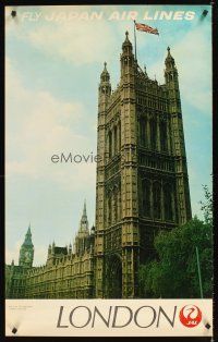 9w601 JAPAN AIR LINES LONDON Japanese travel poster '68 cool image of House of Parliament!