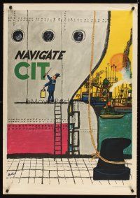 9w596 NAVIGATE CIT Italian travel poster '62 cool art of sailor painting ship!