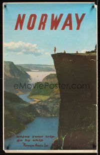 9w609 NORWEGIAN AMERICA LINE NORWAY Norwegian travel poster '60 Preikestolen, huge cliff!