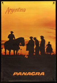 9w632 PANAGRA: ARGENTINA travel poster '60s great image of gauchos at sunset!
