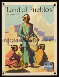9w648 SANTA FE LAND OF PUEBLOS NEW MEXICO travel poster '50s art of Native American Indians!
