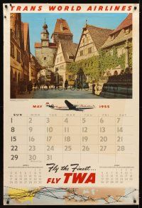 9w512 TRANS WORLD AIRLINES MAY 1955 calendar travel poster '55 German Village, Constellation!