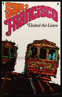 9w533 UNITED AIRLINES SAN FRANCISCO travel poster '67 art of trolleys by Jebray!