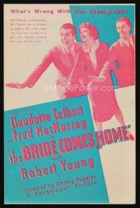 9z355 BRIDE COMES HOME herald '35 Fred MacMurray & Claudette Colbert + Robert Young!