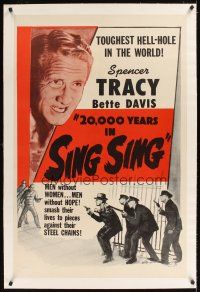 1a238 20,000 YEARS IN SING SING linen 1sh R56 Bette Davis & Spencer Tracy in the toughest hell-hole!