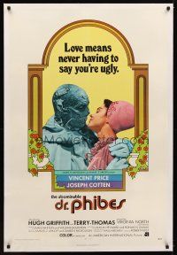 1a243 ABOMINABLE DR. PHIBES linen 1sh '71 Vincent Price, love means never having to say you're ugly