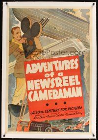1a246 ADVENTURES OF A NEWSREEL CAMERAMAN linen 1sh '38 cool stone litho of camera by zeppelin!
