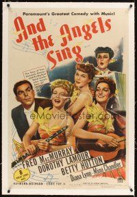 1a254 AND THE ANGELS SING linen 1sh '44 artwork of Fred MacMurray with Dorothy Lamour & sexy band!