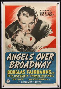 1a255 ANGELS OVER BROADWAY linen 1sh '40 art of sexy Rita Hayworth & Douglas Fairbanks Jr.!