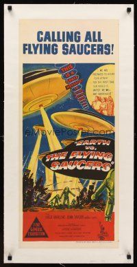 1a186 EARTH VS. THE FLYING SAUCERS linen Aust daybill '56 sci-fi classic, cool art of UFOs & aliens