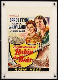 1a195 ADVENTURES OF ROBIN HOOD linen Belgian R50s art of Errol Flynn & Olivia De Havilland!