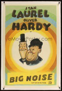 1a264 BIG NOISE linen 1sh R40s great cartoon art of Stan Laurel & Oliver Hardy!