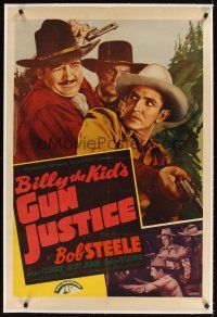 1a268 BILLY THE KID'S GUN JUSTICE linen 1sh '40 outlaw Bob Steele ambushed by two cowboys!