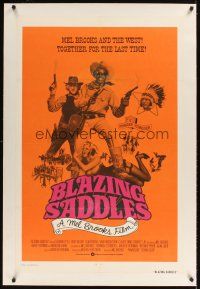 1a271 BLAZING SADDLES linen int'l 1sh '74 classic Mel Brooks western, great different cast montage