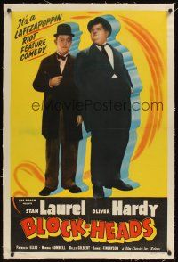 1a272 BLOCK-HEADS linen 1sh R47 full-length Stan Laurel & Oliver Hardy, Hal Roach!