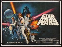 1a172 STAR WARS linen British quad '77 George Lucas classic sci-fi epic, art by Tom William Chantrell!