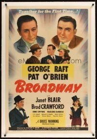 1a277 BROADWAY linen 1sh '42 George Raft & Pat O'Brien with sexy Janet Blair!