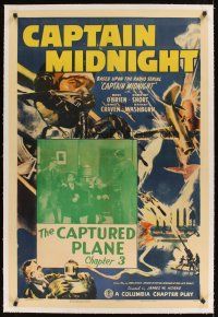 1a281 CAPTAIN MIDNIGHT linen chapter 3 1sh '42 Dave O'Brian in the title role, The Captured Plane!