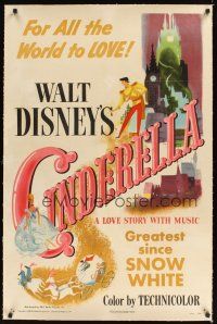 1a292 CINDERELLA linen 1sh '50 Walt Disney classic romantic musical fantasy cartoon!