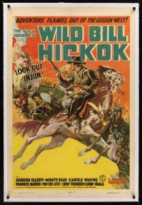 1a360 GREAT ADVENTURES OF WILD BILL HICKOK linen style B 1sh '38 great art of Wild Bill Elliott!