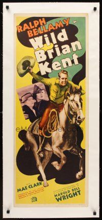 1a028 WILD BRIAN KENT linen insert '36 wonderful art of Ralph Bellamy on horse, Harold Bell Wright