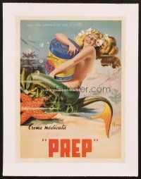 1a064 PREP CREMA MEDICATA linen Italian 10x14 advertising poster '50s sexy mermaid art by Ferrante!