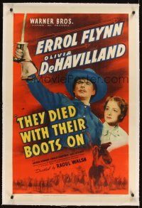 1a502 THEY DIED WITH THEIR BOOTS ON linen 1sh '41 Errol Flynn as General Custer, De Havilland