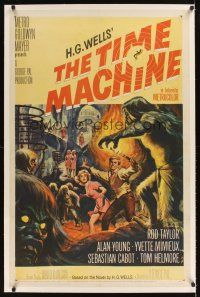 1a503 TIME MACHINE linen 1sh '60 H.G. Wells, George Pal, great Reynold Brown sci-fi artwork!