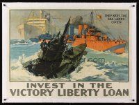 1a044 INVEST IN THE VICTORY LIBERTY LOAN linen 29x39 WWI war bonds poster '18 keeps sea lanes open!