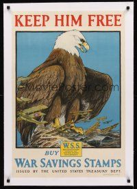 1a043 KEEP HIM FREE linen 20x30 WWI war stamps poster '17 incredible bald eagle art by Charles Bull
