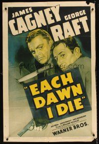 1b053 EACH DAWN I DIE 1sh '39 great artwork of prisoners James Cagney & George Raft!
