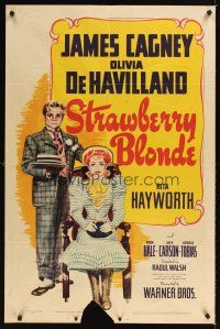 1b069 STRAWBERRY BLONDE 1sh '41 art of James Cagney in suit standing by Olivia De Havilland!