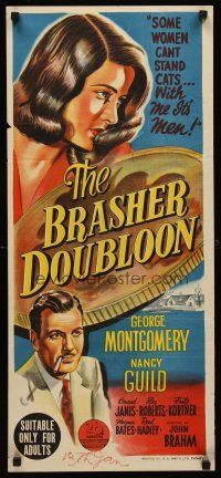 1c044 BRASHER DOUBLOON Aust daybill '47 art of Montgomery & Nancy Guild, noir written by Chandler!