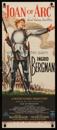 1c050 JOAN OF ARC Aust daybill '48 classic art of Ingrid Bergman in full armor with sword!