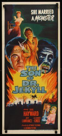 1c062 SON OF DR. JEKYLL Aust daybill '51 Louis Hayward, she married a monster, great artwork!