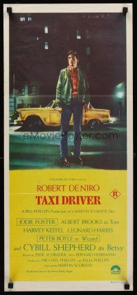 1c064 TAXI DRIVER Aust daybill '76 classic art of Robert De Niro by cab, directed by Scorsese!