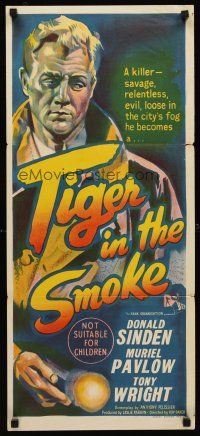 1c066 TIGER IN THE SMOKE Aust daybill '56 Donald Sinden, Muriel Pavlow, Tony Wright, cool art!