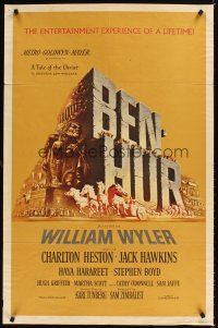 1c080 BEN-HUR 1sh '60 Charlton Heston, William Wyler classic religious epic, cool chariot art!