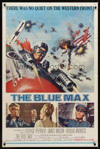1c083 BLUE MAX 1sh '66 great artwork of WWI fighter pilot George Peppard in airplane!