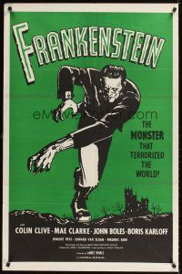 1c097 FRANKENSTEIN 1sh R60s great close up artwork of Boris Karloff as the monster!