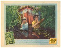 1c236 AFRICAN QUEEN LC #7 '52 Humphrey Bogart & Katharine Hepburn pull boat through swamp!