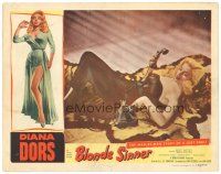 1c247 BLONDE SINNER LC '56 great image of sexy bad girl Diana Dors on rug with telephone!